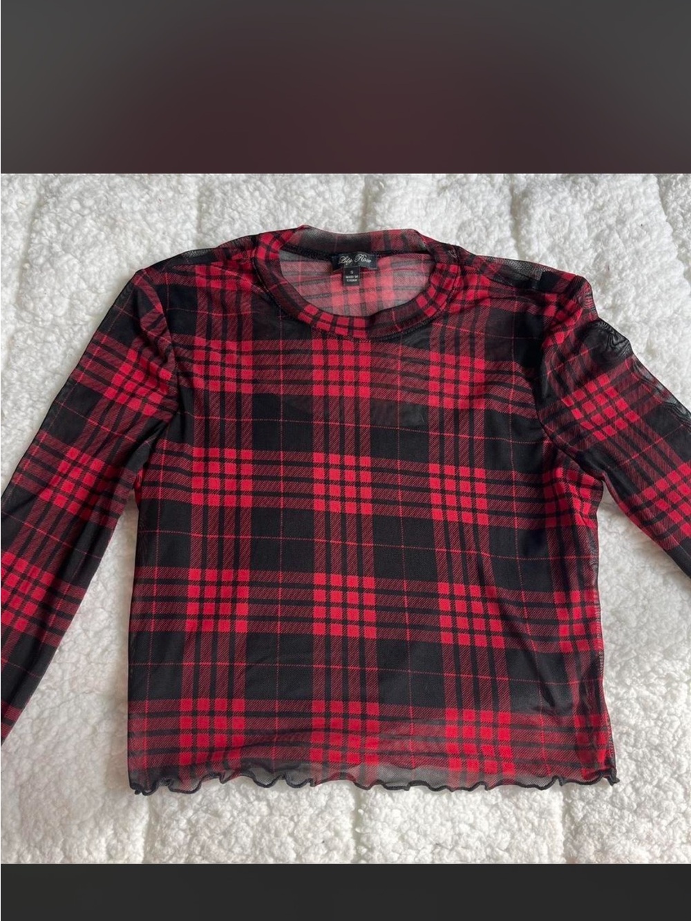 Red & Black Plaid Mesh Long-Sleeve Top